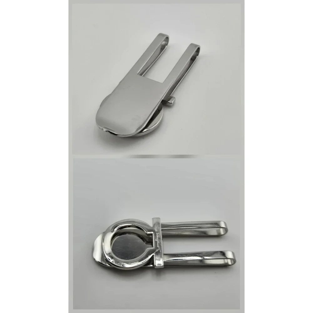 Salvatore Ferragamo Silver Gancini Logo Money Clip Mens Italian Luxury Accessory